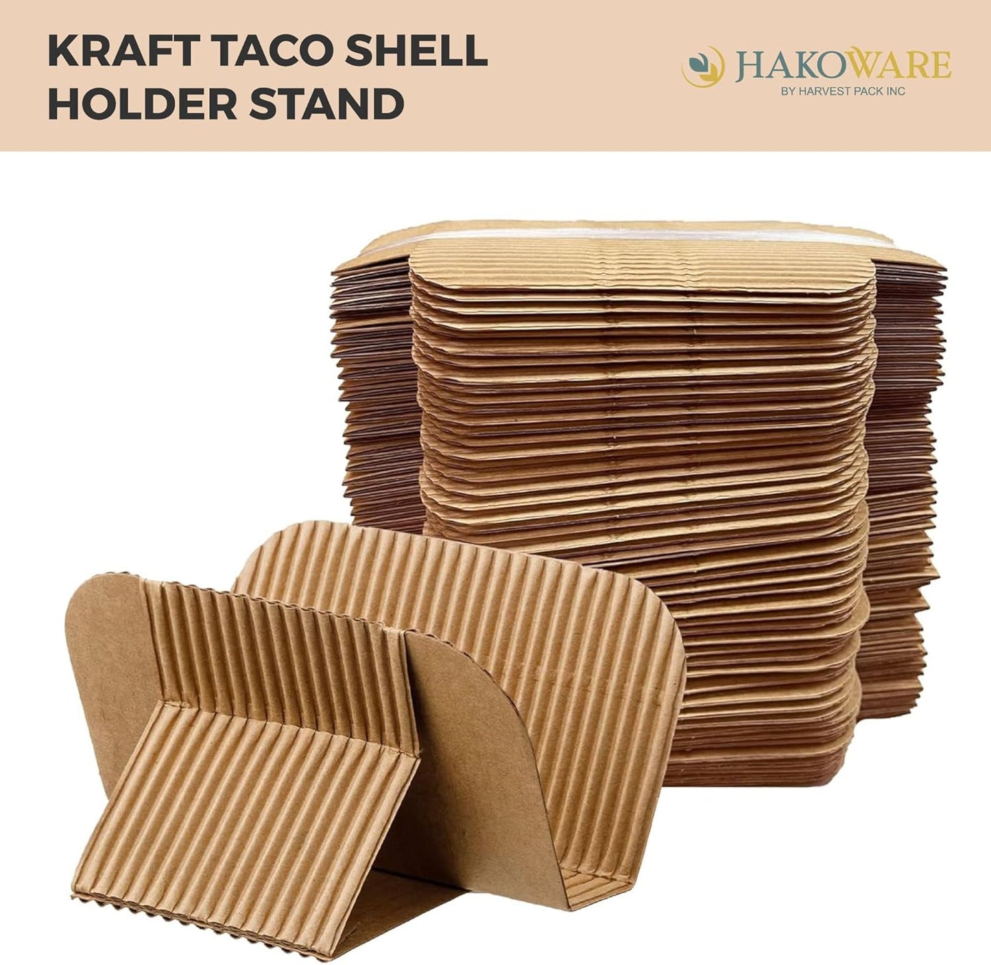 [200 COUNT]Harvest Pack Disposable Kraft Taco Holder Stand Tray, Taco Plates Serving Rack for Taco Shells Tortillas Hot Dogs Waffle Shawarmas Gyros Pita Bread Pocket Wraps, Taco Party Taco Tuesday