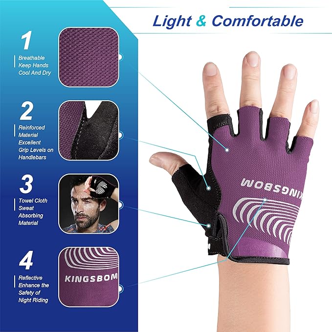 KINGSBOM Breathable Cycling Gloves, Shock-Absorbing Bike Gloves with Light Silicone Gel Pad, Anti-Slip Bicycle Gloves for Men and Women