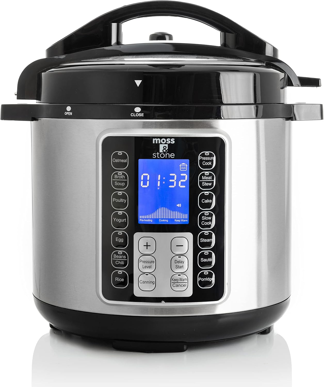 Moss & Stone Electric Pressure Cooker with Large LCD Display, Multi-Use 6 Quart Pot, 14-in-1 Cooker & Maker: Slow, Rice, Steam, Saute, Yogurt, Egg, Warmer