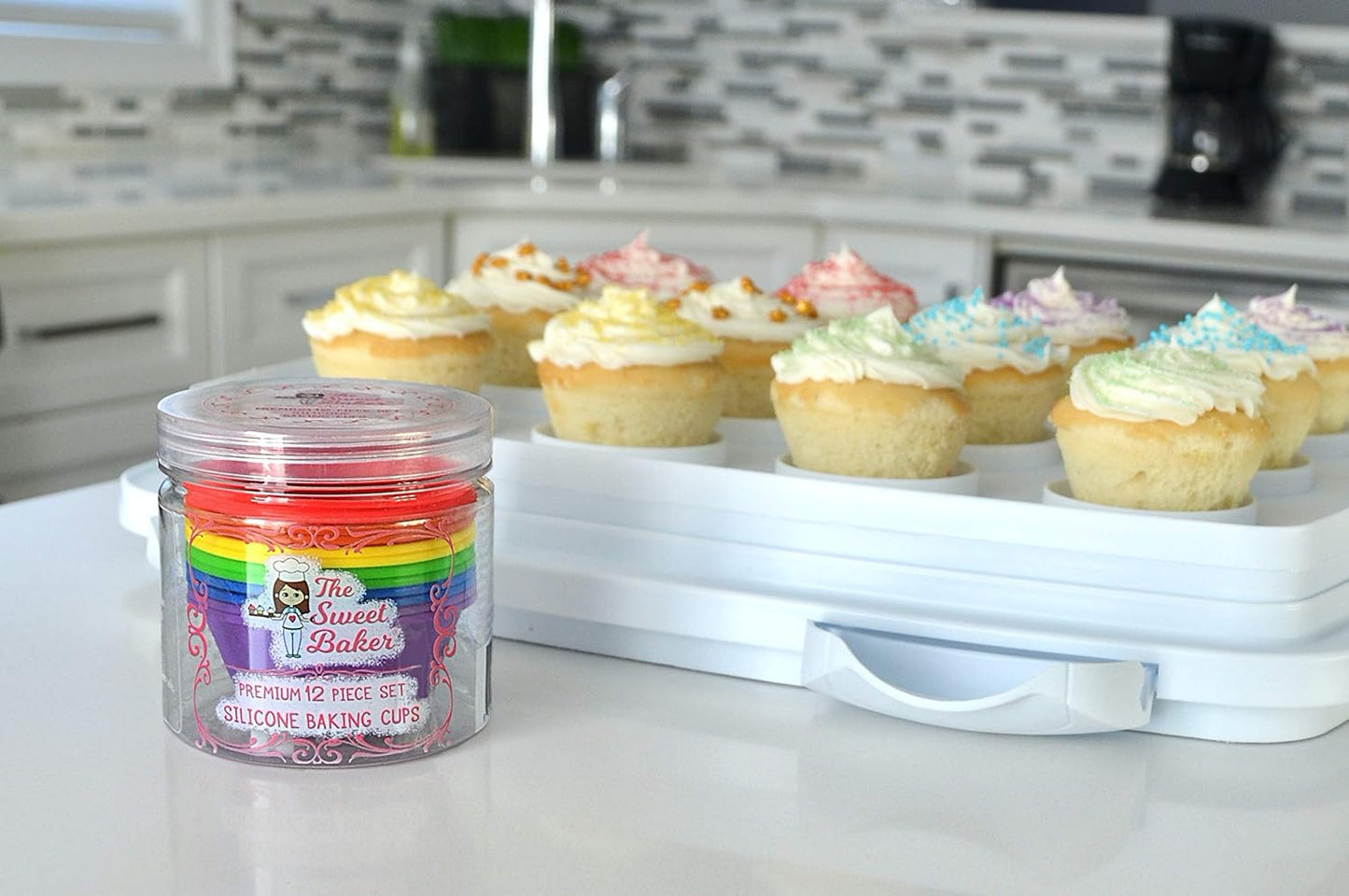 | Professional Silicone Baking Cups | Premium 12 Piece Set | Reusable Cupcake Muffin Pans | BPA Free