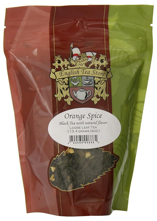 Orange Spice Naturally Flavored Black Tea – Loose Leaf Pouch | Ceylon Tea with Orange Peel & Cinnamon | Medium Caffeine | 4oz Resealable Bag | Kosher Vegan Hot or Iced Brew
