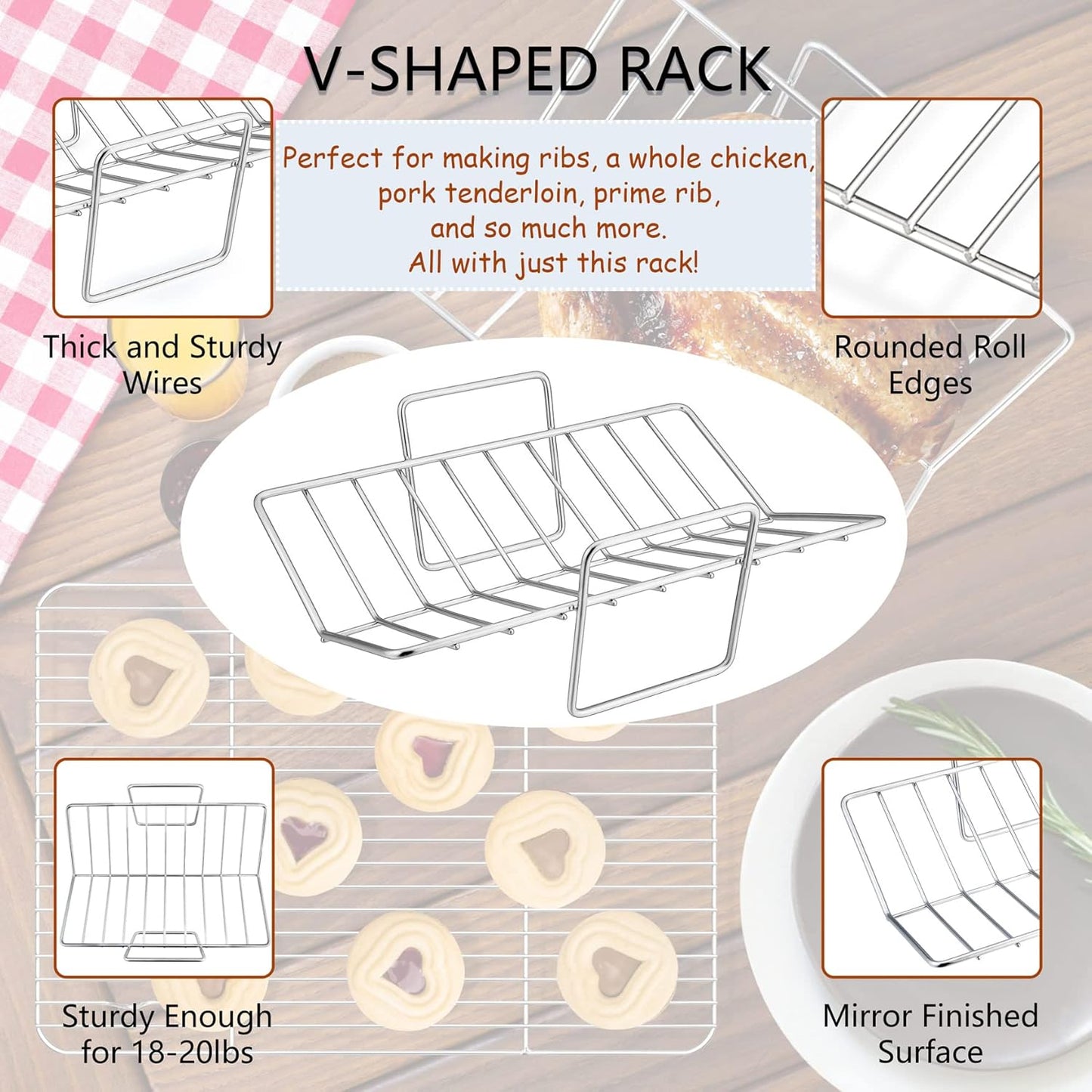 Herogo Roasting Pan with Flat Rack & V-shaped Rack Set, 16 x 11.5 Inch Stainless Steel Turkey Roaster Pan for Thanksgiving Christmas, Dishwasher Safe - Large