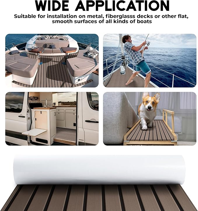FOCEAN Boat Flooring EVA Foam Boat Decking Faux Teak Marine Flooring Boat Mat Boat Carpet Sheet for Motorboat RV Yacht Kayak Surfboard, 94.5"x 47.2"/35.4"/23.6"/15.7"
