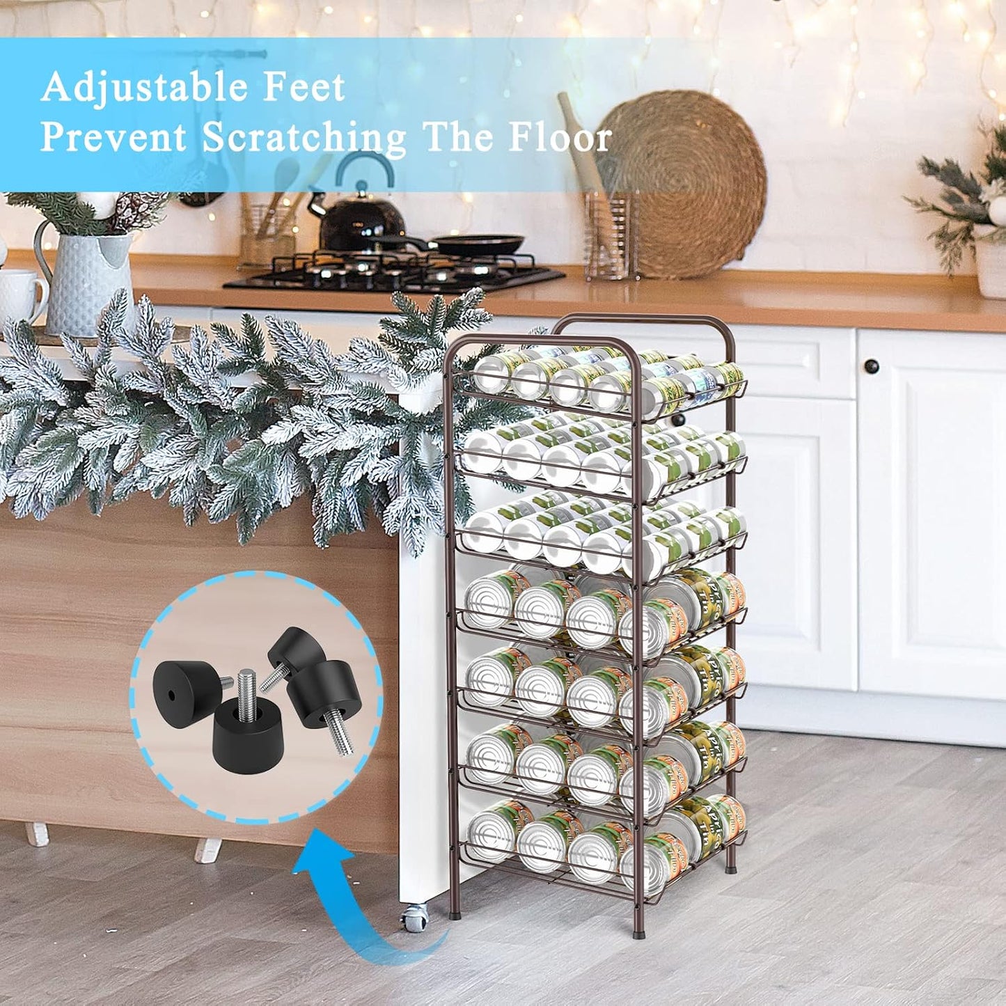 Vrisa Can Organizer for Pantry 7-tier Can Dispenser Rack Holde up to 84 Cans Multifunctional Can Holder for Canned Food Storage Kitchen Cabinet or Pantry Shelf Rustic Brown