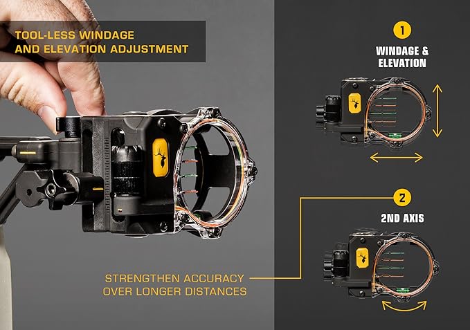 Trophy Ridge React H4 Bow Sight - 4 Pin Sight, Tool Less Windage and Elevation Adustability, 2nd Axis Leveling, Adjustable Click Light
