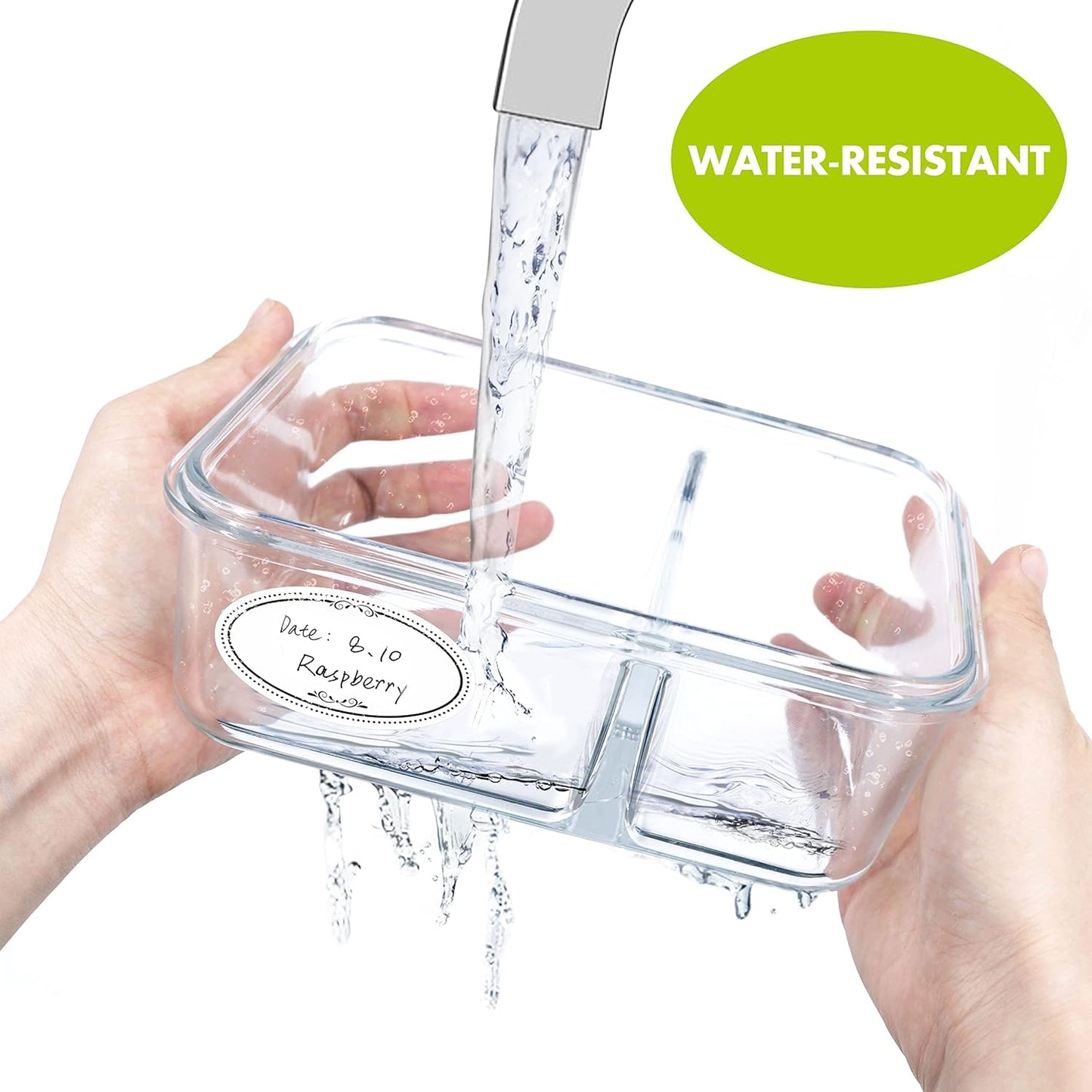 500 Removable Freezer Pantry Oval Canning Labels, Black Polka Borders, Water Oil Resistant with Perforation Line for Food Containers Jars Kitchen Restaurant Storage Organization