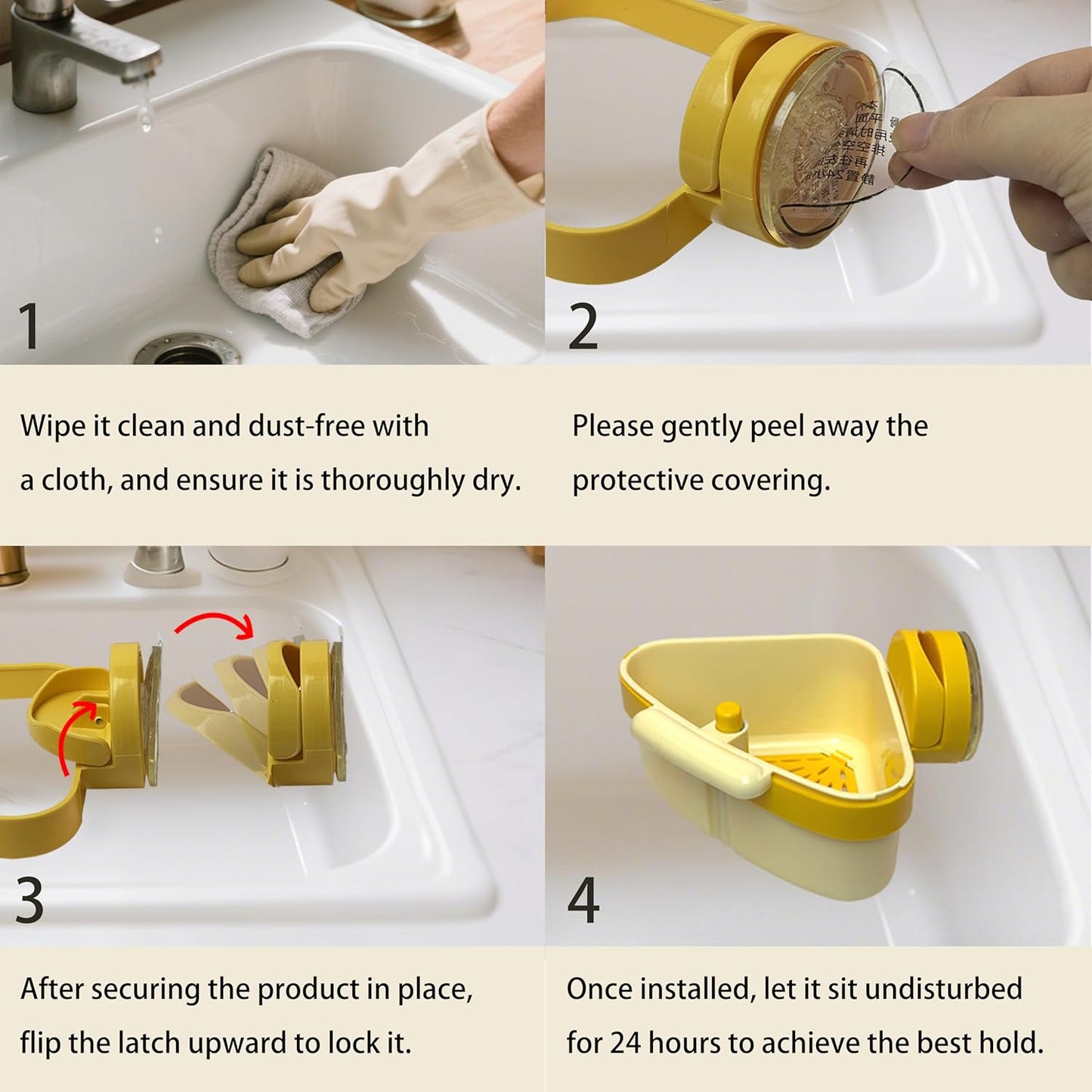 Sink Strainer Basket | Suction Cup Press Sink Drainer Basket | Automatic Dumping Sink Strainer Basket | Faucet Sponge Storage Rack | Corner Sink Trash Catcher for Food Waste (Yellow)