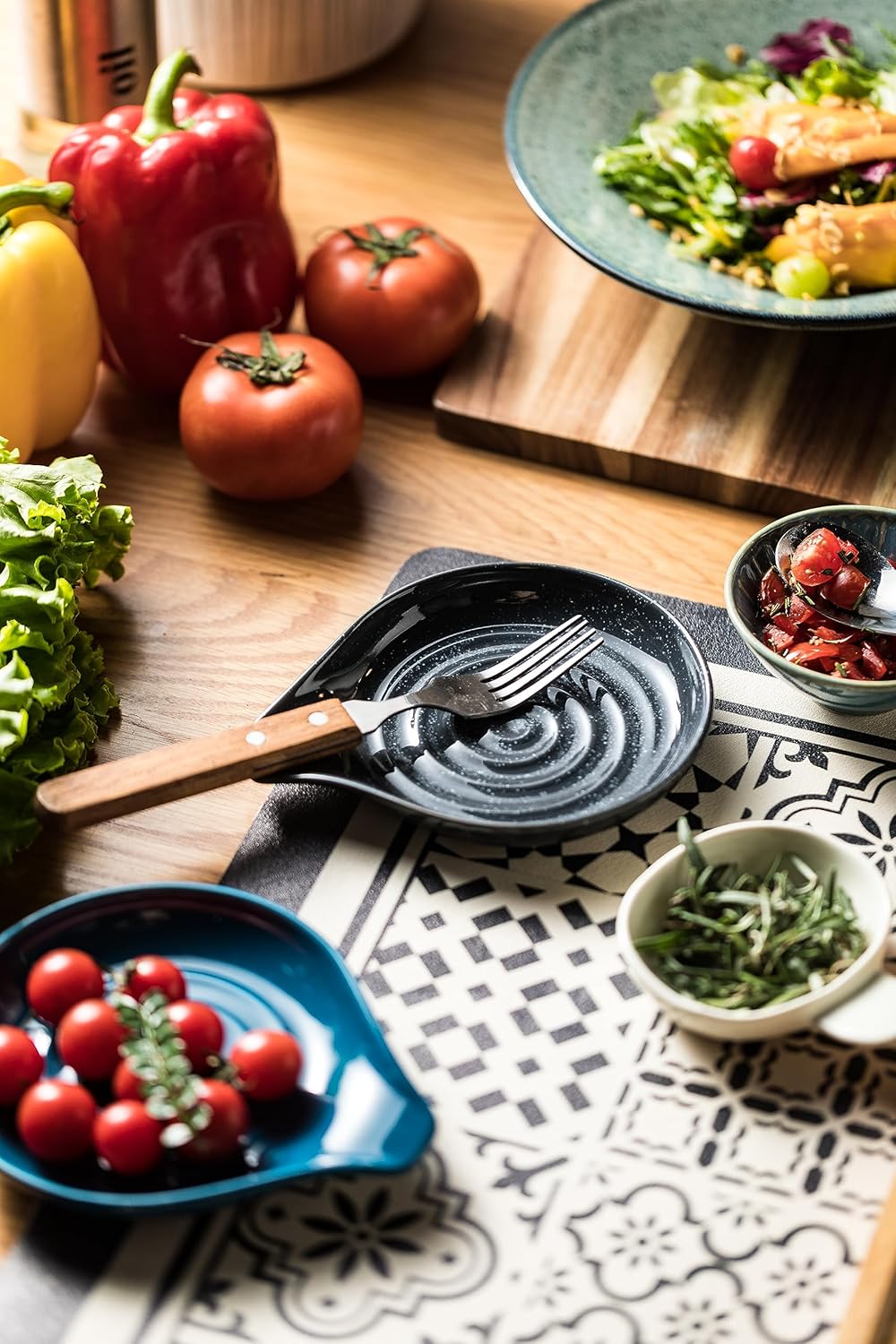 LAUCHUH Spoon Rest for Stove Top, Ceramic Spoon Holder 5" Kitchen Spatula Rest for Countertop Large Holder for Ladle, Spatula, Spoons or Tongs, Christmas Decor, Speckled Dark Gray