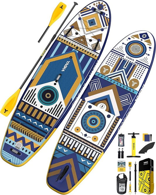 YASKA Inflatable Stand Up Paddle Board - 11ft Extra Wide Paddleboard with Premium SUP Board Accessories,Camera Mount,Non-Slip EVA Deck,5 Handles,Youth/Adult