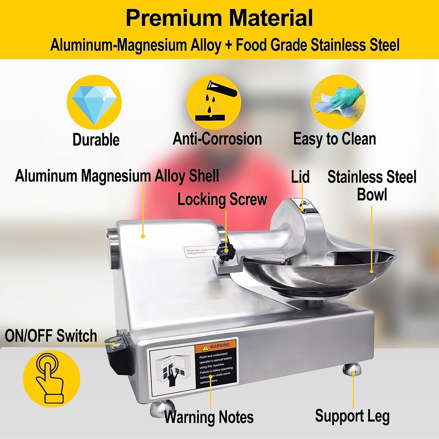 TECHTONGDA 110V Commercial Food Processor, 8L Electric Food Chopper Vegetable Cutter, Meat Grinder, Meat Bowl Cutter Chopper Machine for Vegetables, Grain, Nuts, Ginger, Garlic