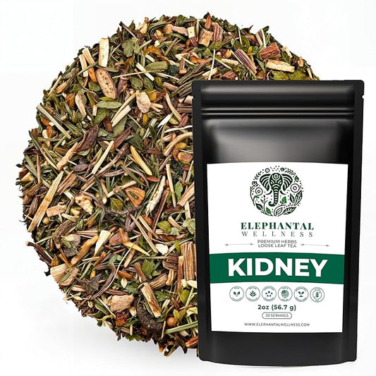 Elephantal Wellness Premium Kidney Herbal Tea | Urinary Tract & Kidney Support with Dandelion, Gravel Root, Goldenrod & Marshmallow | Handmade, Caffeine-Free, Non-GMO Loose Leaf Blend, 2oz, 20 Servings