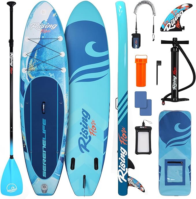 SereneLife Inflatable Stand Up Paddle Board with Premium SUP Accessories – Wide Stable Design with Non-Slip EVA Deck Pad for Adults and Youth of All Skill Levels, 350 lbs Capacity