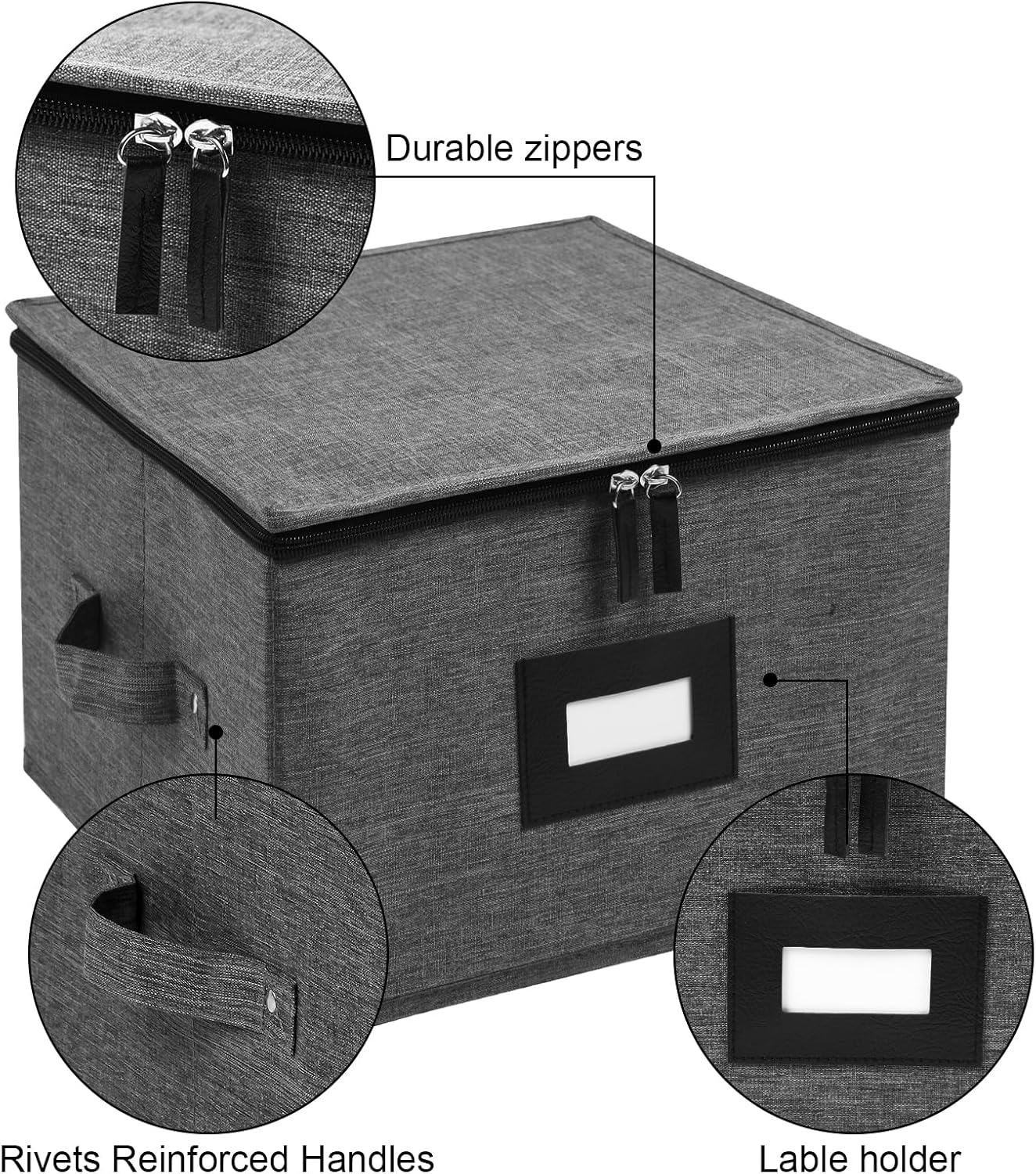 Mayniu China Storage Containers Hard Shell, 12" Plate Storage Containers for Dishes, Stackable Dinnerware Storage with 24 Felt Dividers (2 Pack Black)