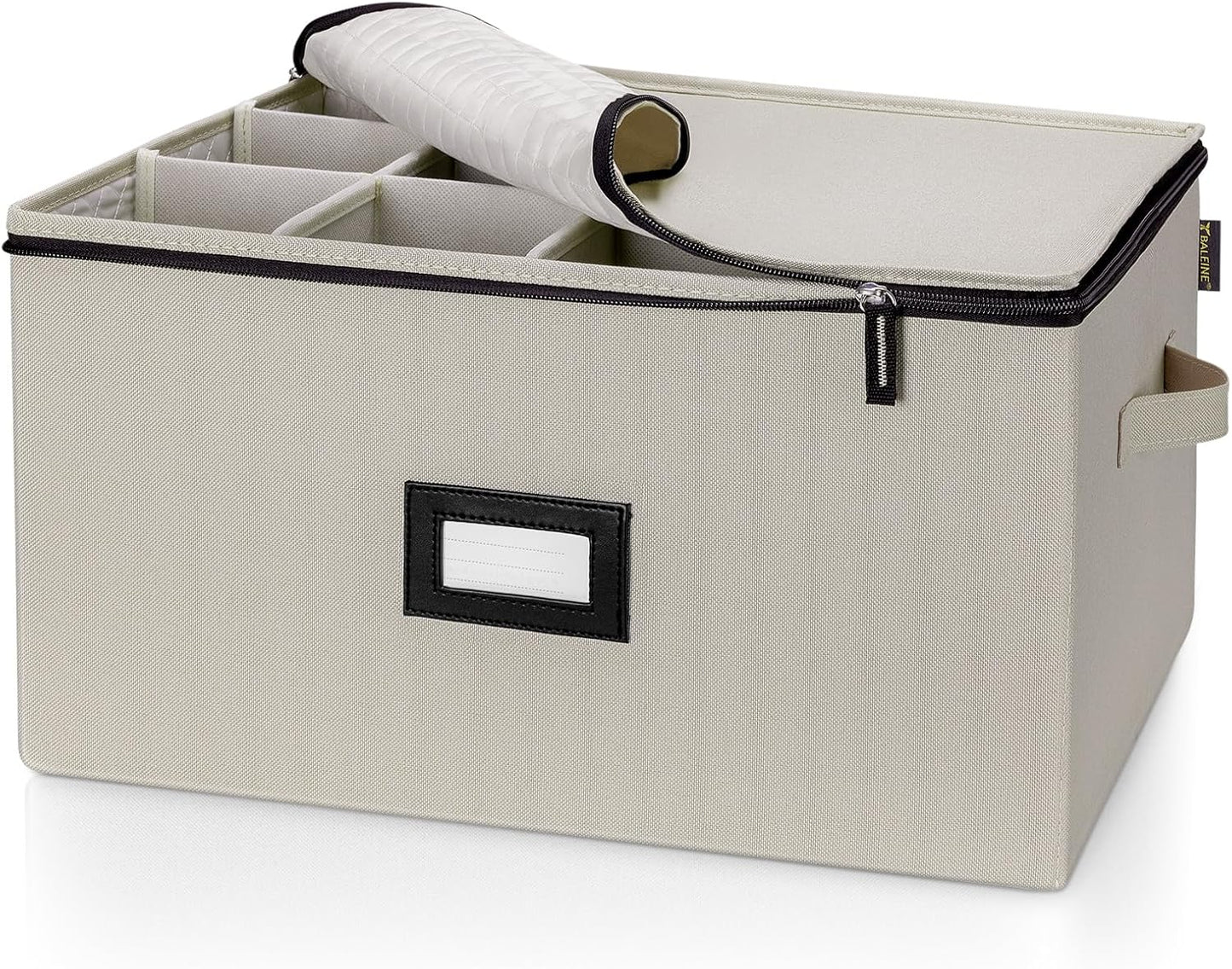 BALEINE China Storage Containers, Sturdy Quilted Wine Glass Storage, Plate Organizer with Carry Handles, Moving Boxes for Dishes, Cups, Mugs and Stemware (Wine Glass, Hard Shell Cream)