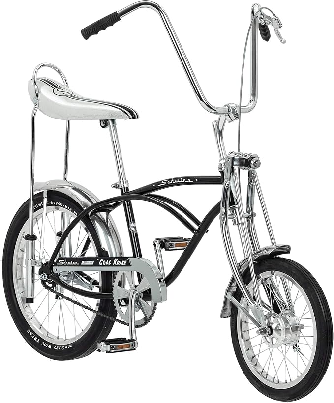 Schwinn Krate Classic Sting-Ray Bike, 20 Inch Bike for Kids or Adults, Steel Frame & Springer Fork, Fenders, Single Speed, Coaster Brake, Grey Ghost, Lemon Peeler, Coal, Grape, Orange or Apple