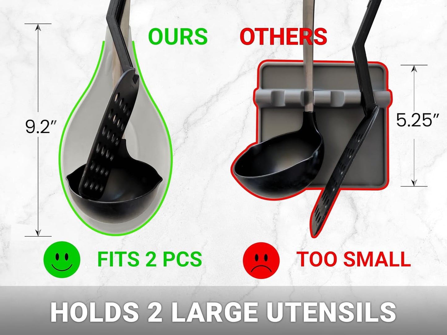 Silicone Spoon Rest for Stove Top, Set of 2 - HEAT RESISTANT, EASY TO CLEAN Kitchen Spoon Rest for Kitchen Counter, Holds XL Utensils, Safe on GLASS & INDUCTION Cooktops, DOESN’T BREAK if Dropped