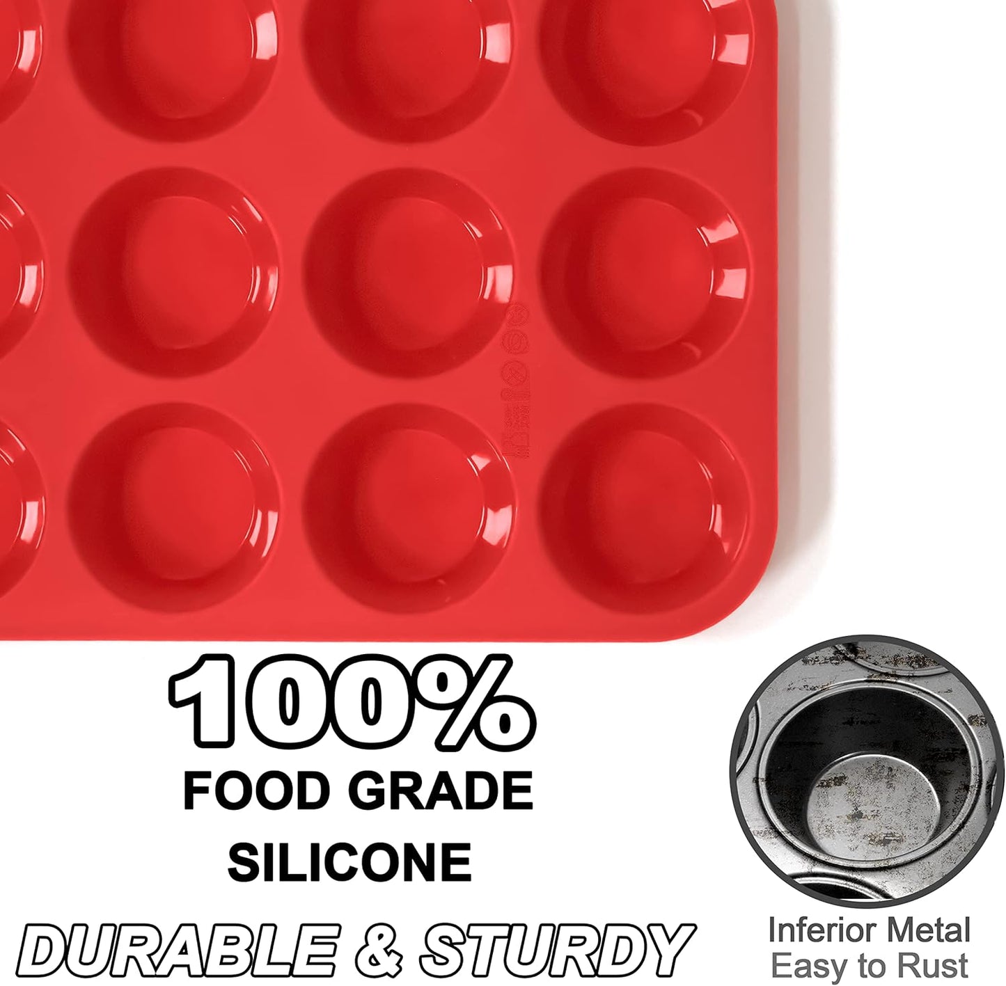 Anaeat Silicone Muffin Pan - Regular 12 Cups Cupcake Tray, Non-Stick Silicone Baking Molds for Making Muffin Cakes, Cupcake, Chocolate, Bread,Tart and Desserts, Just Pop Out
