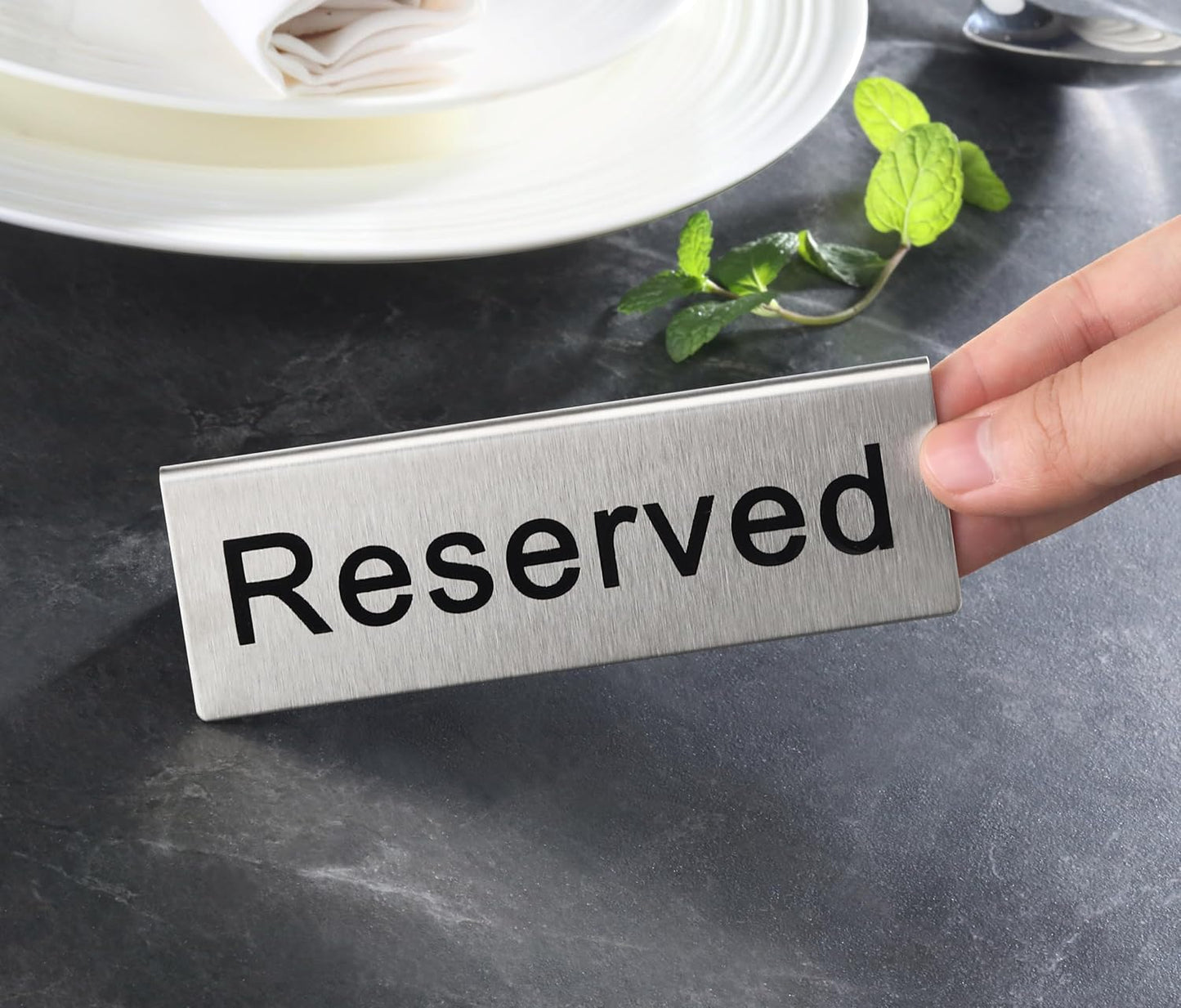 New Star Foodservice Stainless Steel Table Tent Sign (Silver (Reserved), 4.75” x 1.75” (Set of 2))