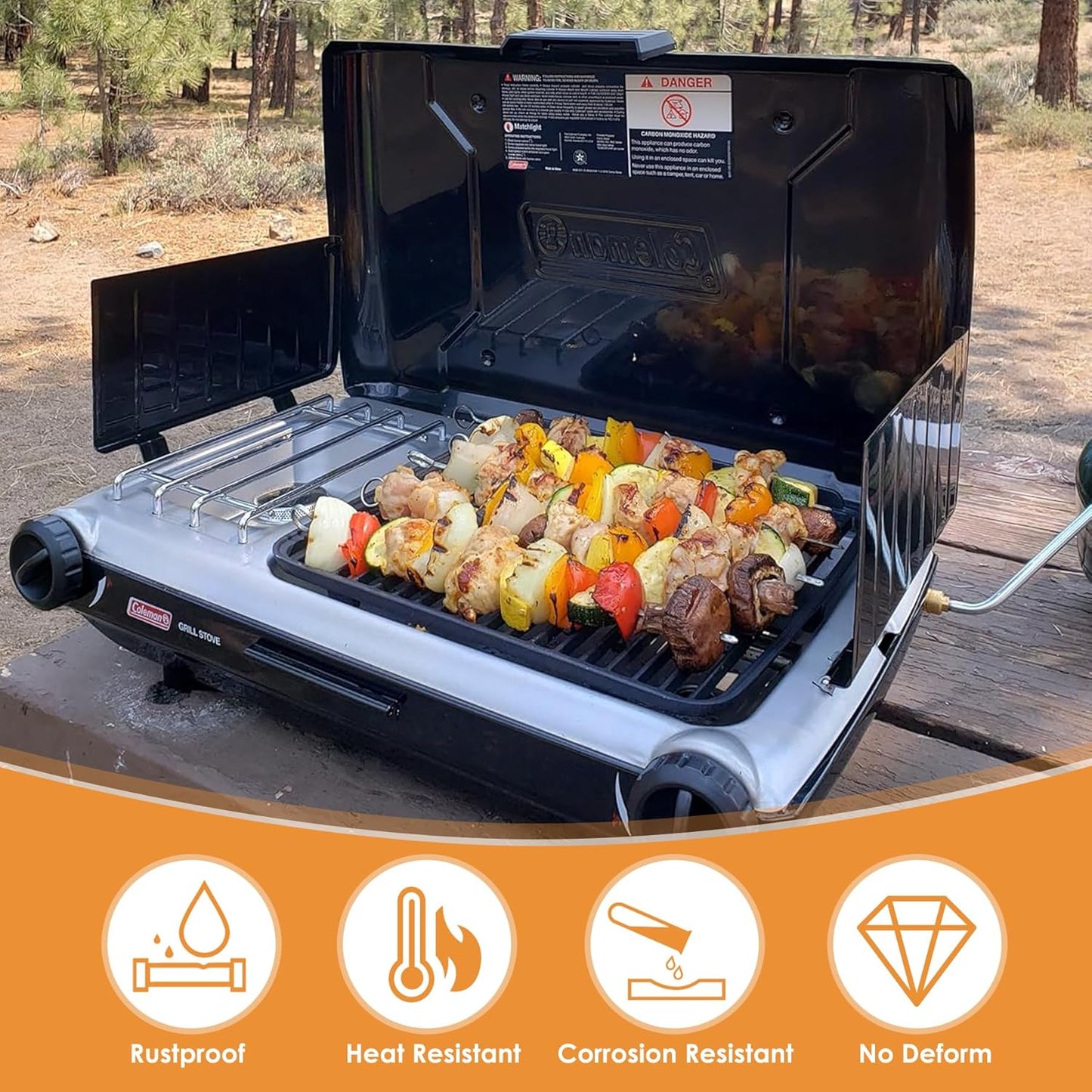 Grill Grates for Coleman 2-in-1 Camping Grill, Cooking Grid for Coleman 2 Burner Propane Stove, Fits Coleman Classic 2-Burner 2000020929 2000020925 2157480 ‎2000038016 Propane Stove Replacement Parts