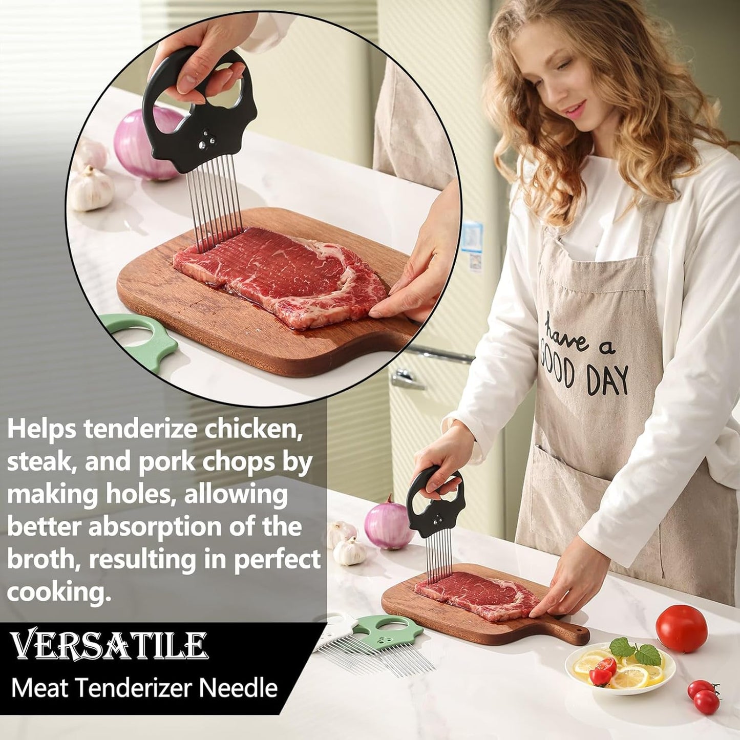 Stainless Steel Onion Cutter & Egg Slicer – Multi-Function Vegetable Cutter and Herb Stripper for Avocados, Tomatoes, and Potatoes (Obsidian)