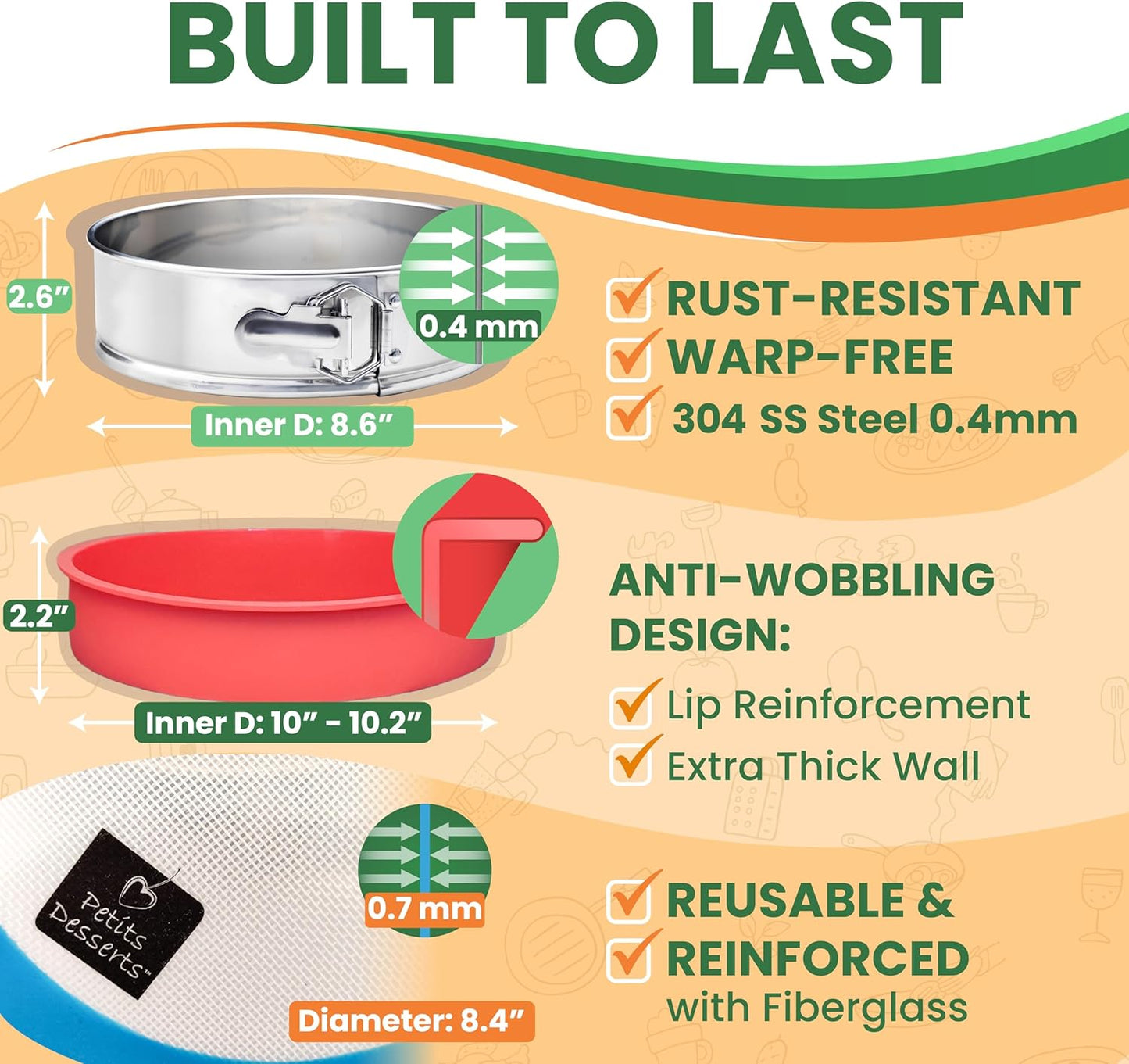 Cheese Cake Pans for Baking - NON TOXIC 9 Inch Spring Form Pan for Cheesecake with LEAKPROOF SILICONE PROTECTOR - STAINLESS STEEL 9 Inch Springform Pan for Cheesecake WATER BATH