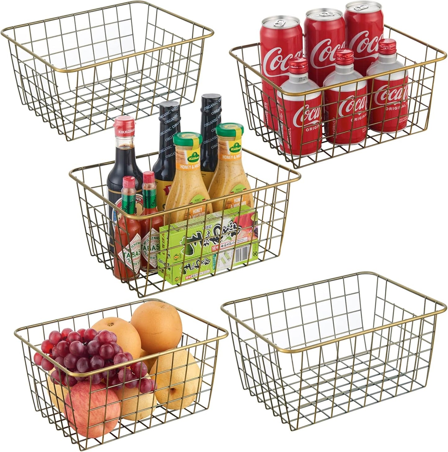 Wire Kitchen Storage Basket 5 Packs,Perfect Pantry Organization Accessories Baskets,Laundry Basket,Countertop Organization,Suitable for Kitchen,bathroom,bedroom,Tabletop,Stackable,Bronze