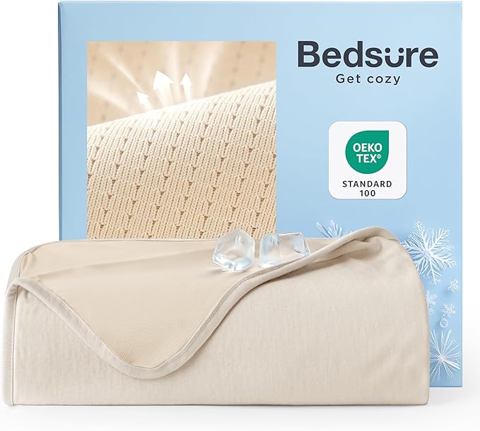Bedsure Summer Cooling Blanket Twin XL for Hot Sleepers with Sports Mesh Design, Arc-Chill Q-Max 0.4 Lightweight Breathable Ice Cold Blankets for College Dorm, 60 x 90 Inches, Mesh Beige