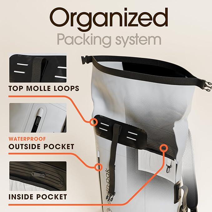Earth Pak Waterproof Backpack - Heavy Duty Hiking Backpack - Roll-Top Closure Bag - Cushioned Dry Bag Waterproof Phone Case