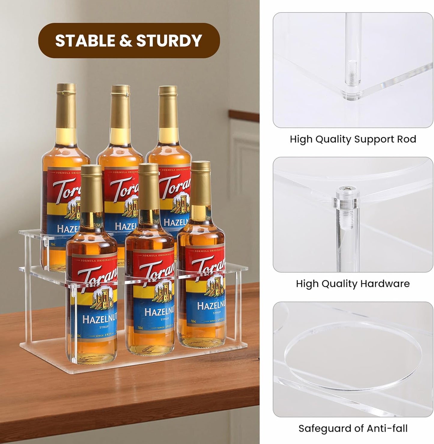 Acrylic Coffee Syrup Rack (6 Bottle Capacity),Syrup Bottle Holder Stand for Coffee Bar,Kitchen.Small Wine Rack for Bar,Family,Storage for Syrup,Wine,Condiments(Transparent)