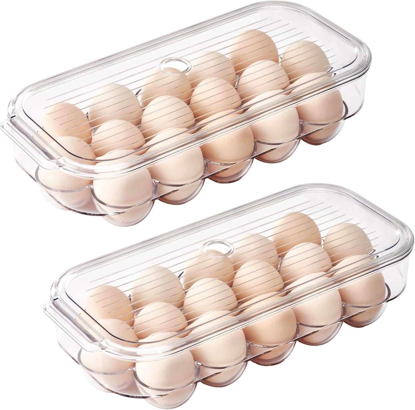 vacane Plastic Egg Holder for Refrigerator,Stackable Egg Holder Clear Tray with Lid,BPA-Free Egg Container Organizer Countertop Kitchen Fridge, Stores 16 Eggs - 2 Pack