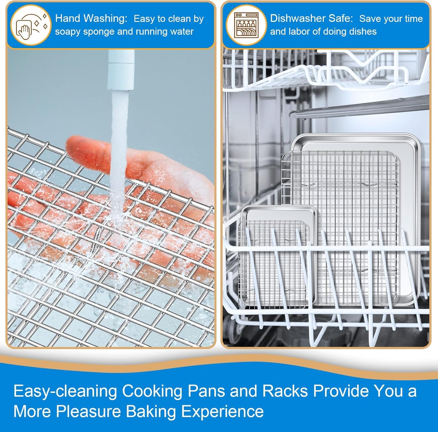 P&P CHEF 12.5 + 9 Inch Baking Sheet and Rack Set, Stainless Steel Cookie Sheets Oven Baking Pans Trays with Cooling Racks for Cooking & Roasting, Oven & Dishwasher Safe, (4Pcs)