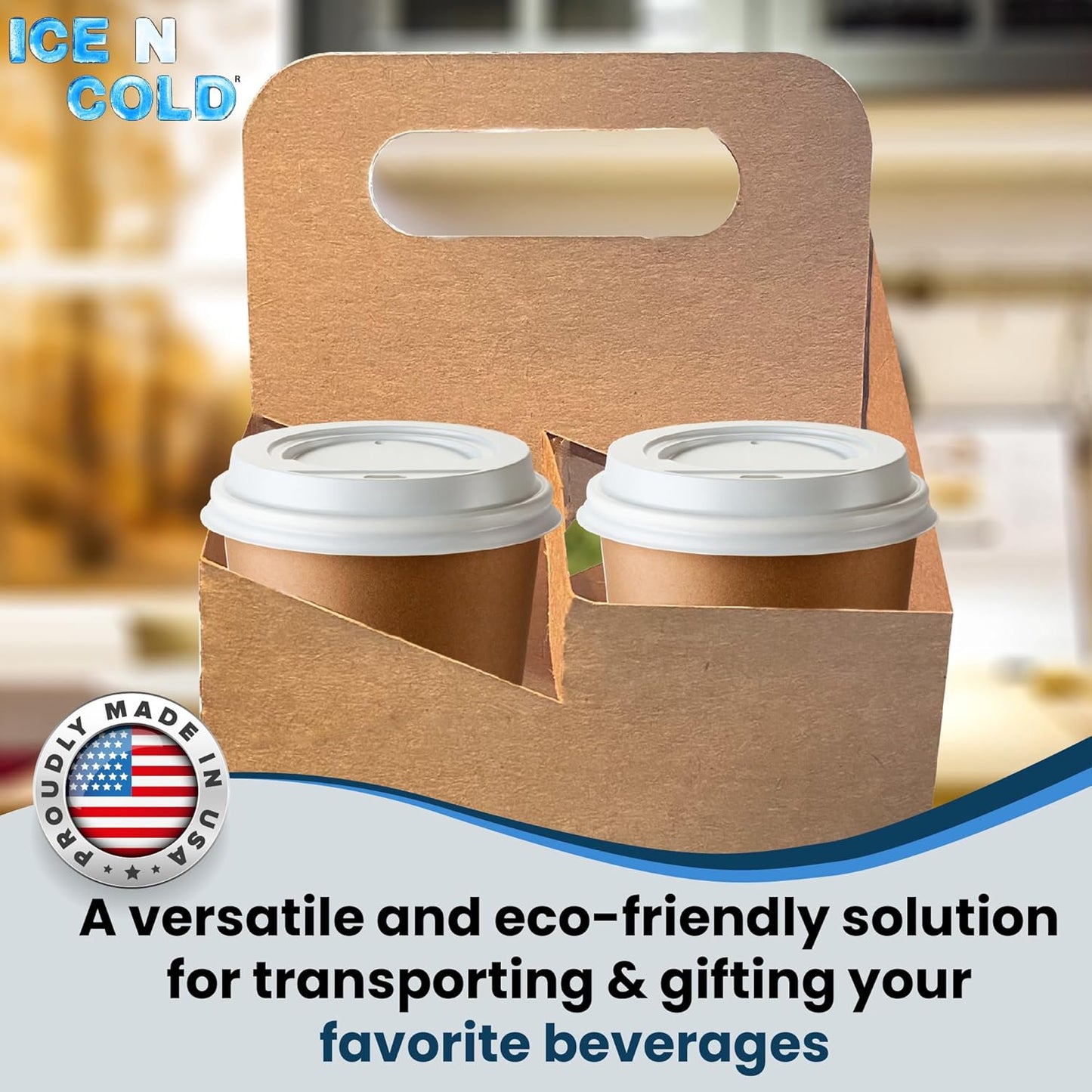 4 Cup Drink Carrier with Handle | Kraft Paperboard Cup Holder | Disposable Cup Holder for Hot or Cold Drinks | Cup Carrier for Food Delivery Services, Uber Eats, Door Dash (15)