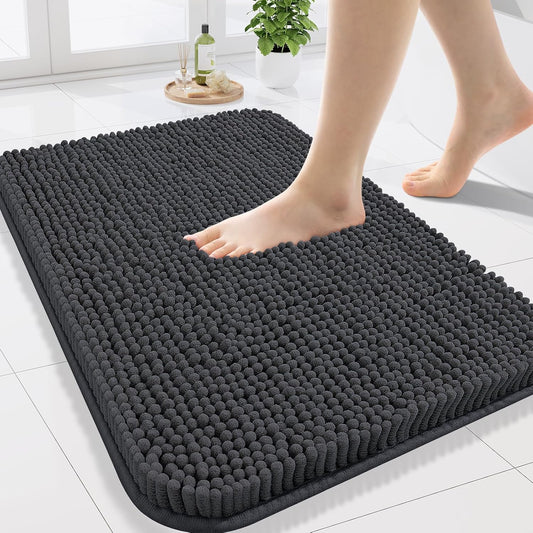 Arotive Bathroom Rugs 24x16, Extra Soft Absorbent Shaggy Chenille Bath Rugs, Machine Washable Rubber Backing Non-Slip Bath Mats for Bathroom Floor Tub and Shower, Home Decor Accessories, Dark Grey