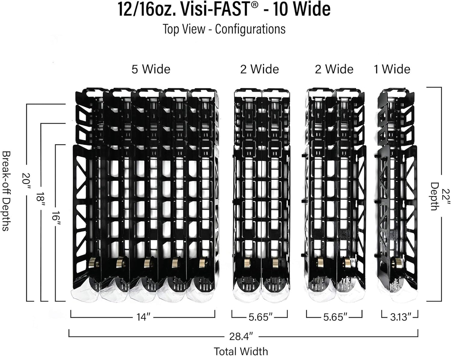 Visi-FAST Spring Push Drink Dispenser, Refrigerator Organizers and Storage for 12/16 oz Beverages, Bottles, and Cans, Drink Dispenser for Fridge, Commercial and Home, (Pack of 1)