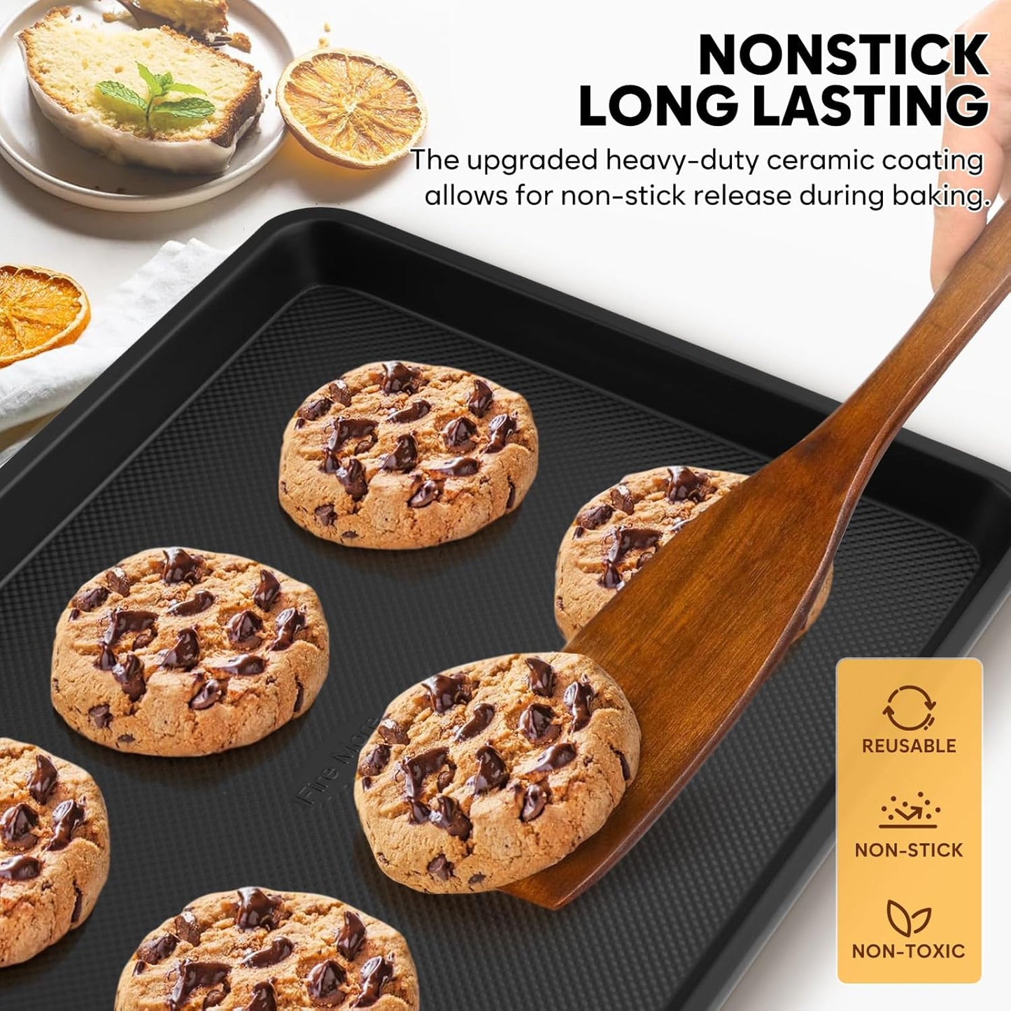 Cookie Sheet for Baking, Ceramic Half Baking Sheet Pan, Thicker Carbon Steel Baking Sheet Non Stick, 17.5 x 13 Inch Baking Tray for Oven