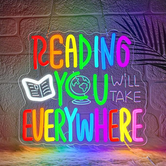 Reading Will Take You Everywhere Neon Sign,Classroom Neon Sign,Read Neon Signs for Classroom Inspirational Letter Led Sign Dimmable Classroom Neon Lights for Bedroom Dorm Library Bookstore