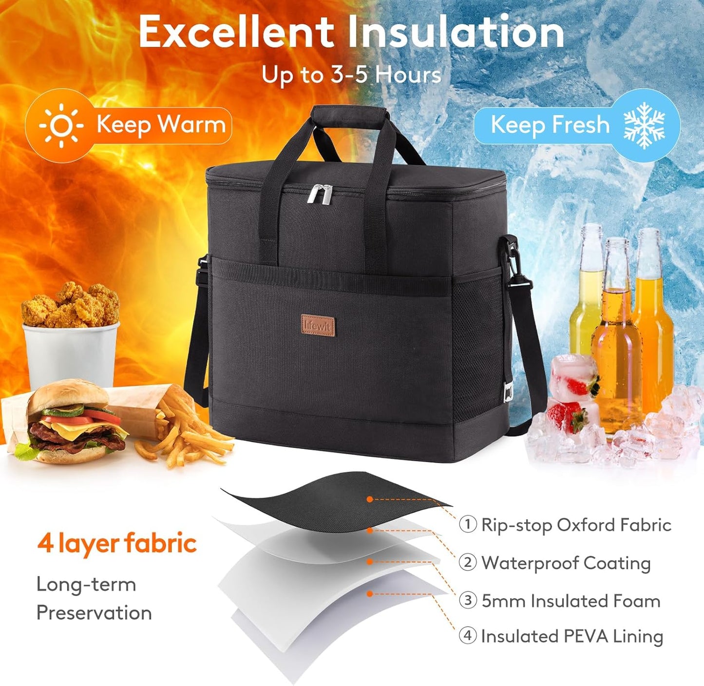 Lifewit Cooler Bag 30/50/60 Cans Collapsible and Insulated Large Lunch Bag Leakproof Soft Cooler Portable Tote for Camping/BBQ/Family Outdoor Activities