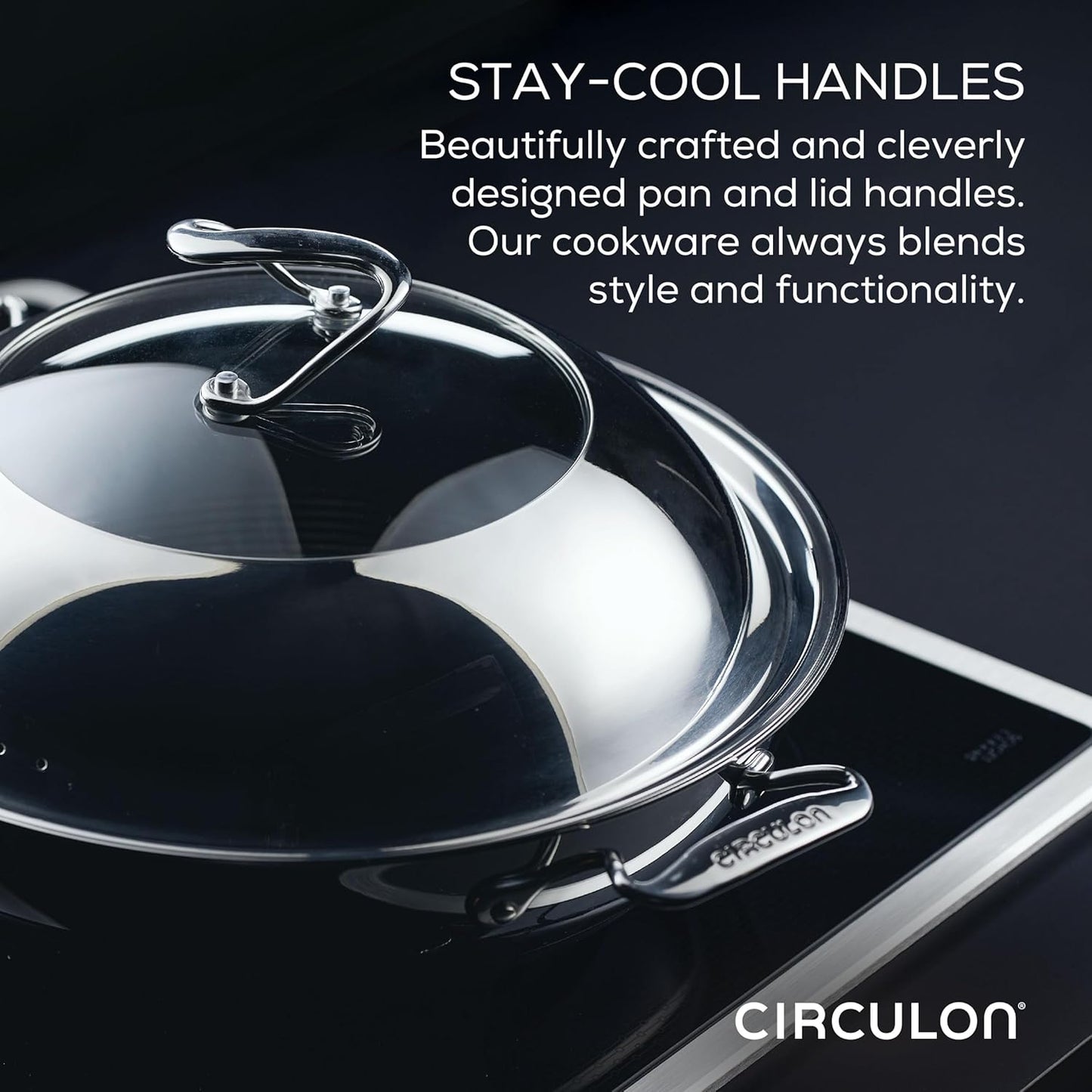 Circulon Clad Stainless Steel Induction Frying Pan and Wok Set with Hybrid SteelShield and Nonstick Technology, 4 Piece - Stainless Steel