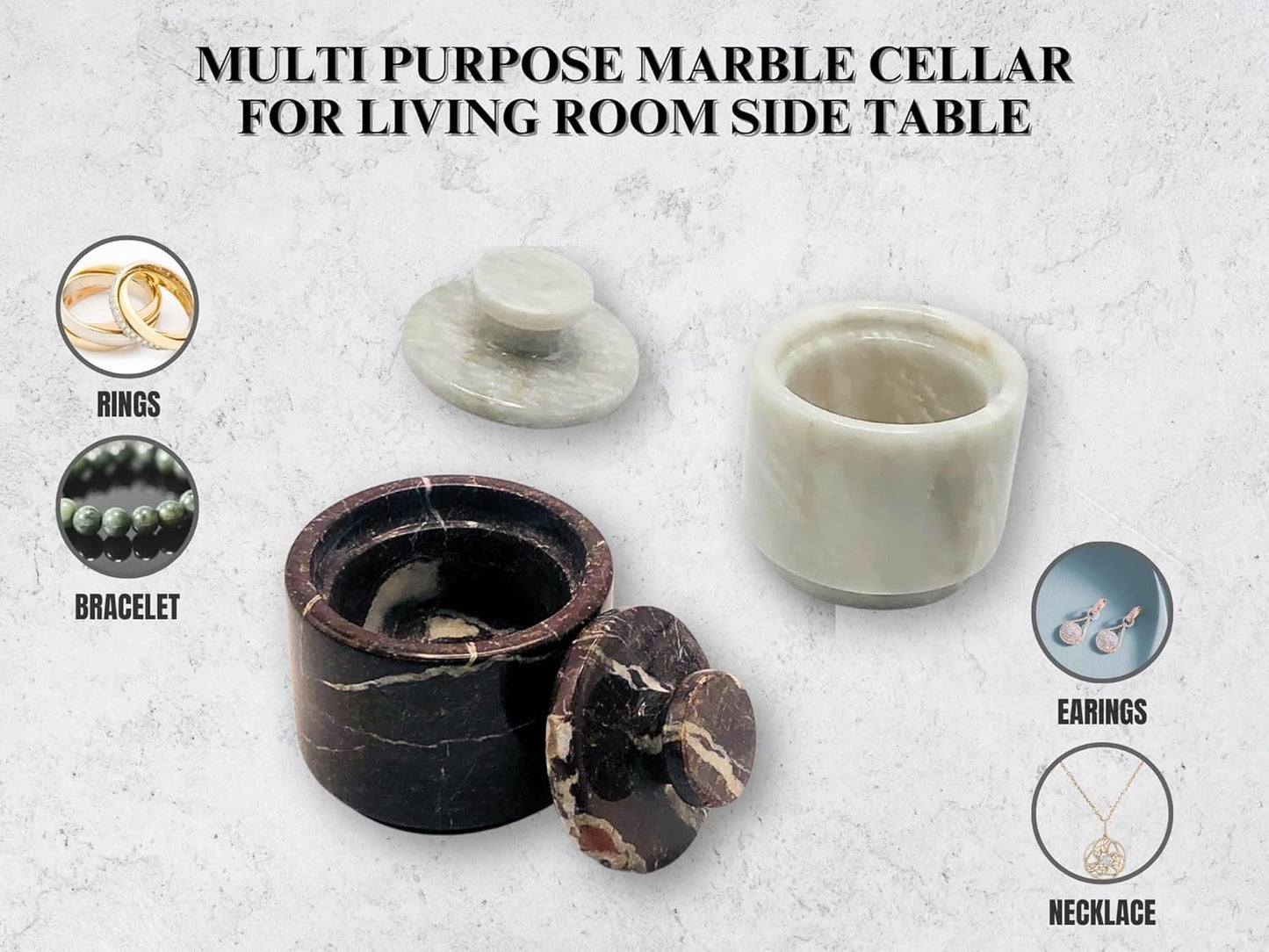 Marble Salt Cellar with Lid - 2 Pack Set, 3.5oz Kitchen Storage Containers, Premium White Red Marble Pattern