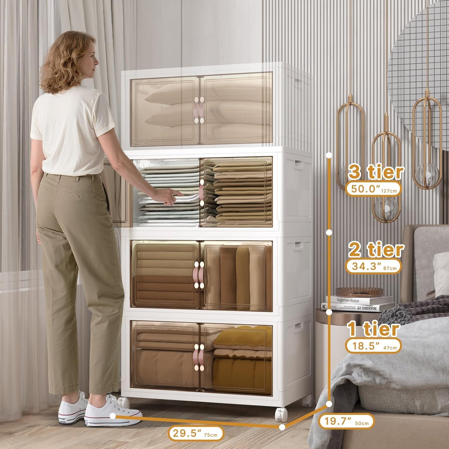 Extra Large Stackable Storage Bins with Lids and Wheels, Foldable Collapsible Closet Organizers,504QT-168QT/42GAL*3Pack Plastic Stackable Storage drawers for bedroom Dorm