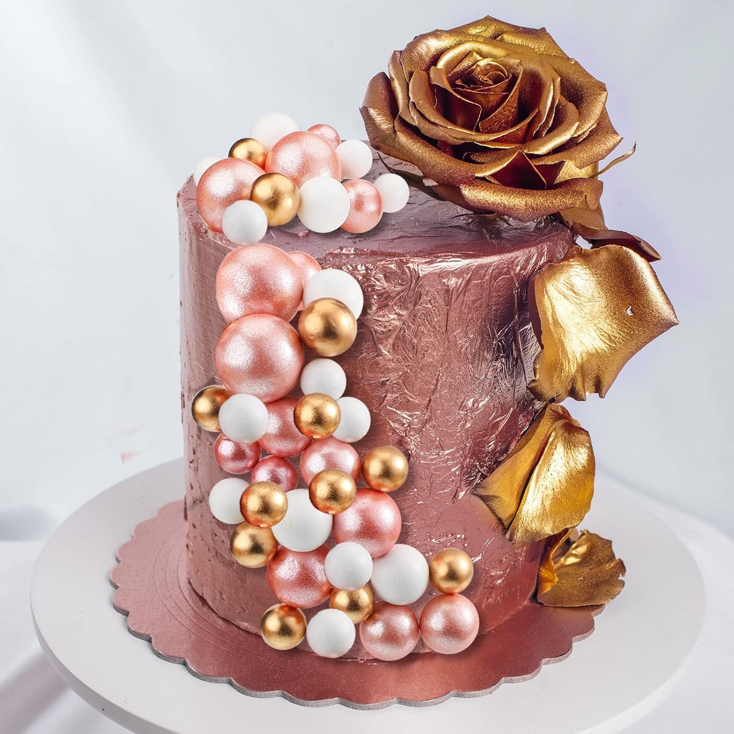 108 Pcs Balls Cake Topper DIY Cupcake Insert Foam Balloons for Cake Baking Wedding Anniversary Birthday Decoration(Rose Gold, White, Gold,Multi Sizes)