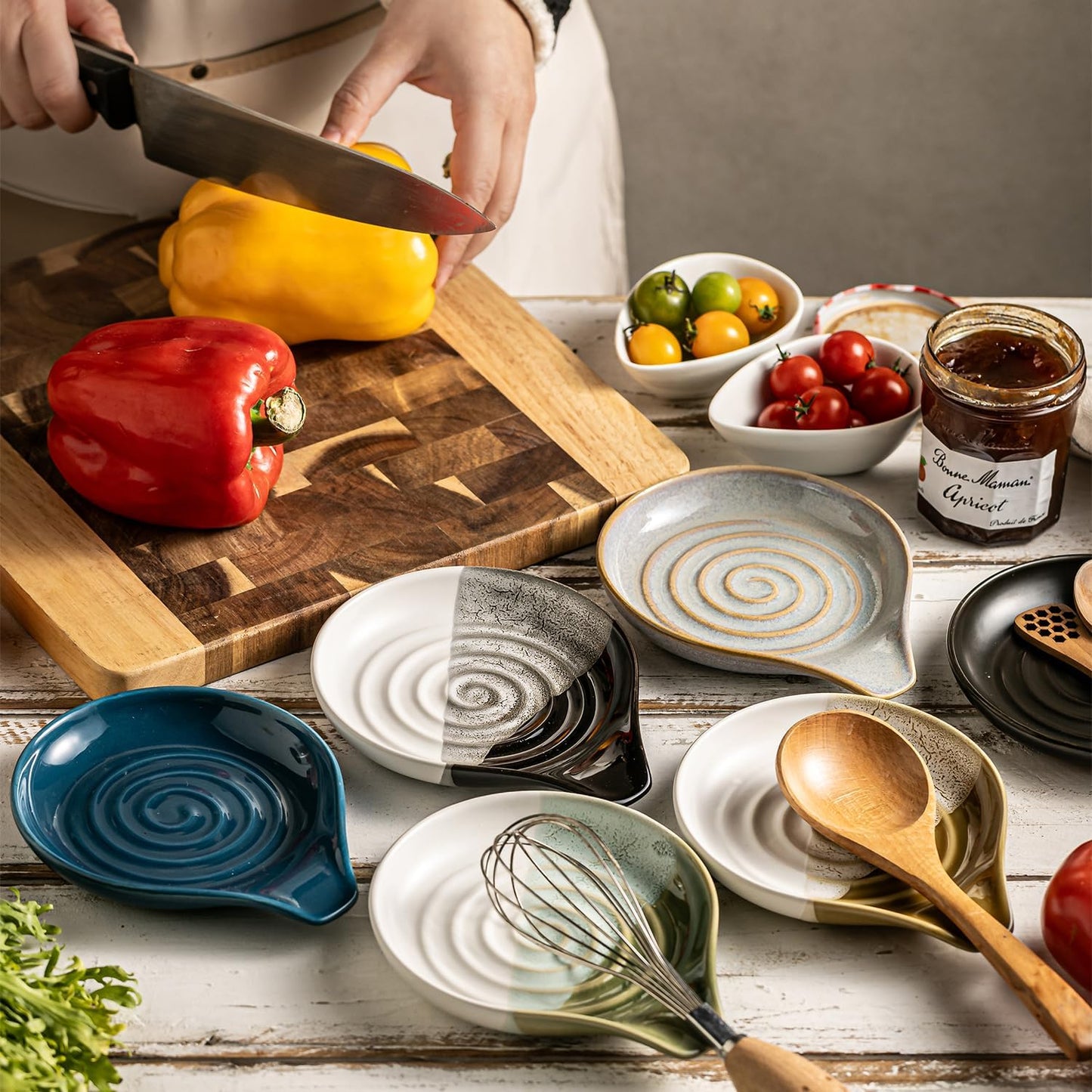 Spoon Rest, Porcelain Drip Tray for Multiple Utensils, Cooking&Large Spoon Holder for Stove Top, Modern Farmhouse Kitchen Decor Utensil Holder for Spoons, Ladles, Tongs&Spatula, Black