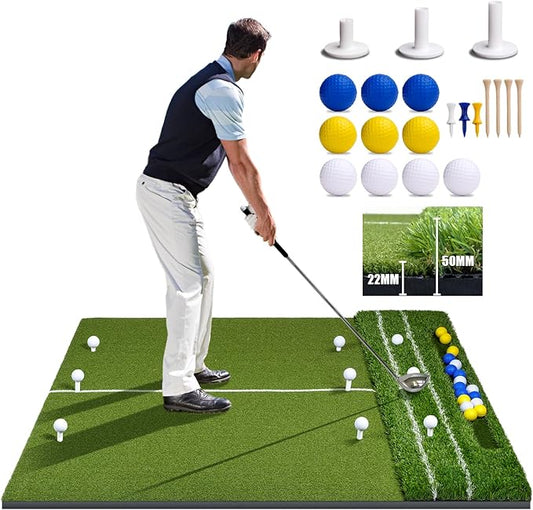 SIOTMERA 23x16IN & 5x4FT Golf Mat, Dual-Turf Golf Hitting Mat with High-Elasticity EVA Anti-Slip Bottom, Anti-Deformation,Reinforced Glue, Ideal for Swing,Chipping Practice,Indoor/Outdoor