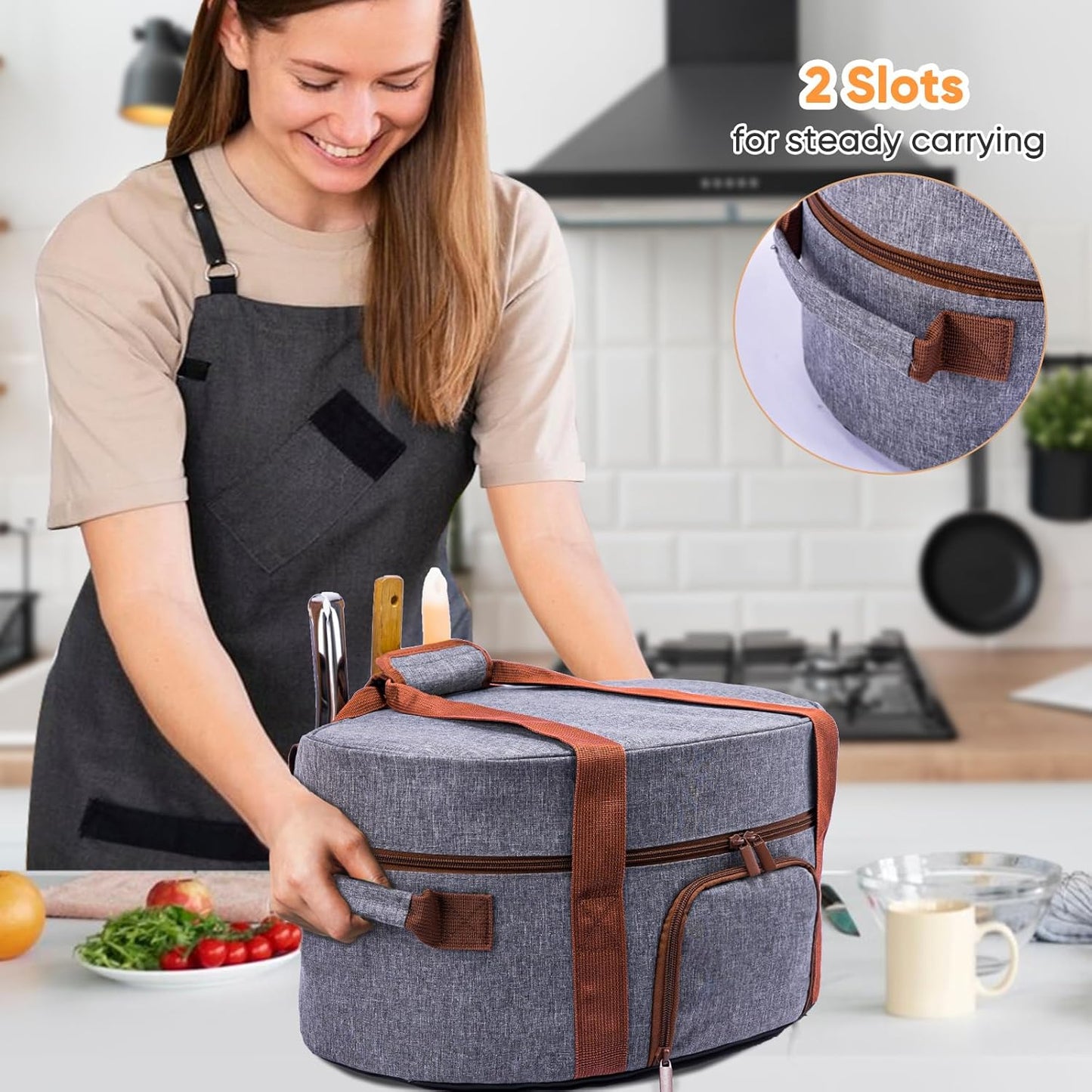 Insulated Slow Cooker Carrying Bag for 6-8 Quart CrockPot and Hamilton Beach Slow Cooker with See-thought Window, Portable Carrier Case with Adjustable Band and Accessory Pocket