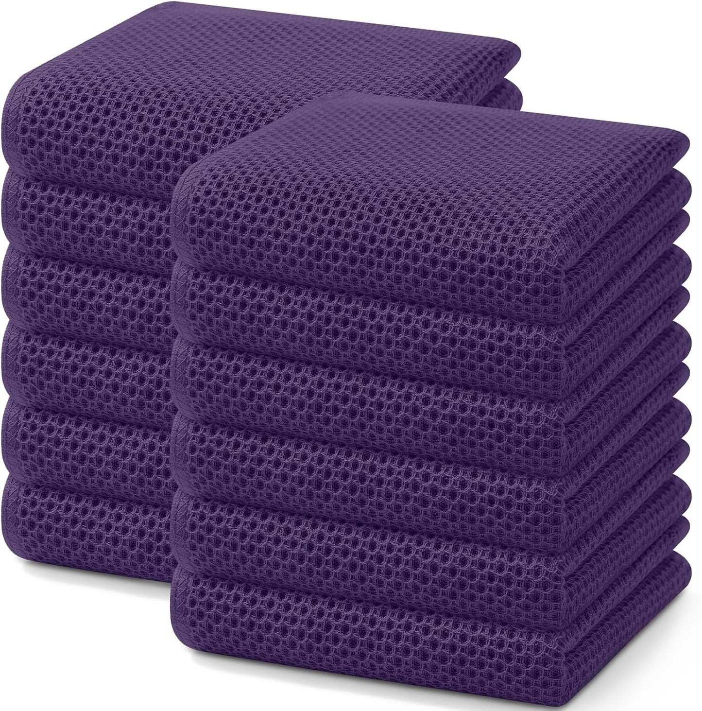 Homaxy 100% Cotton Waffle Weave Kitchen Dish Towels, Ultra Soft Absorbent Quick Drying Cleaning Towel, 13 x 28 Inches, 12-Pack, Eggplant