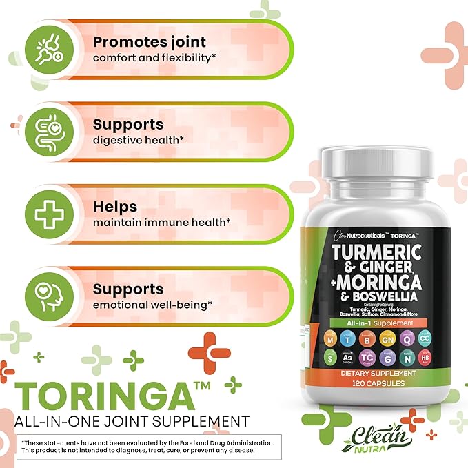 Turmeric Moringa Supplement | Ginger Boswellia Saffron - Supplement for Women and Men with Ceylon Cinnamon, Tart Cherry, Quercetin Garlic Nettle Holy Basil - 2Pack