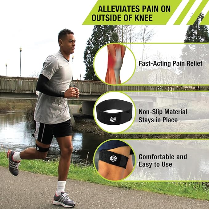 Pro-Tec Athletics IT Band Compression Wrap, Knee Brace, Compression Wraps, Knee Strain, Knee and Outside of Knee Support, Iliotibial Band Syndrome, Adjustable, Men & Women, Working Out