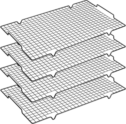 HULISEN 4 Pack Cooling Racks - 16" x 10", Nonstick Wire Baking Rack with Handle fits Half Sheet Pan for Cooking, Roasting, Grilling, Drying, Metal Mesh Cookie Rack for Cooling Cake, Oven Safe