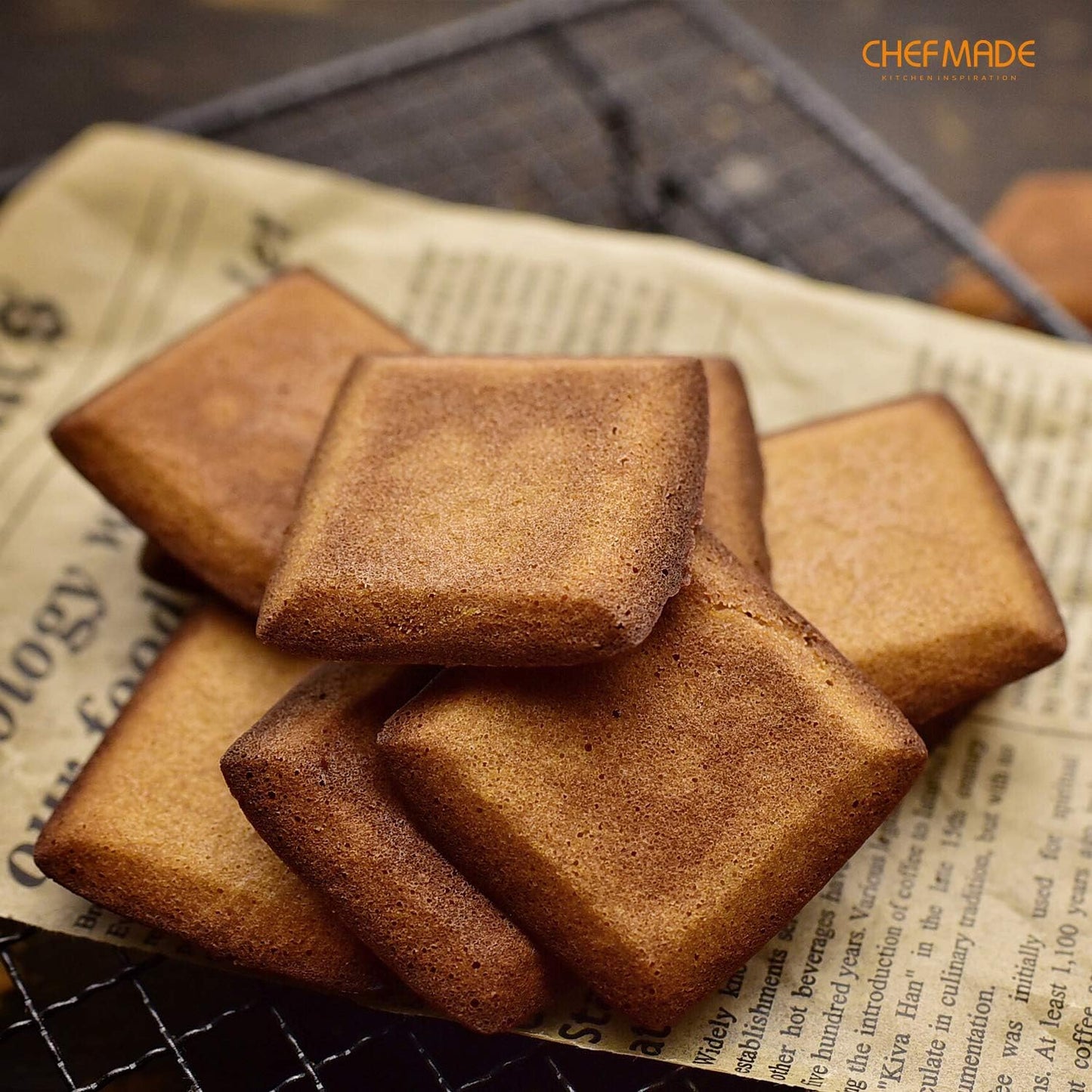 CHEFMADE Financier Cake Pan, 12-Cavity Non-Stick Square Muffin Pan Biscuits Cookies Bakeware for Oven Baking (Champagne Gold