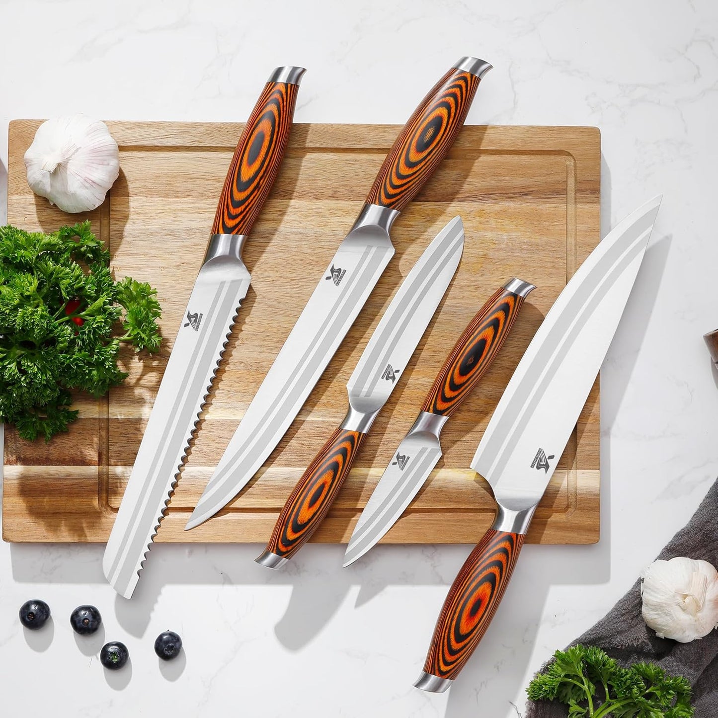 MSY BIGSUNNY 5pcs Knife Set Kitchen Utensils Knife, German Stainless Steel Professional Chef Kitchen Knife Set, Tang Series